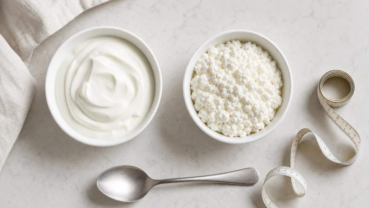 Skyr und Quark in Schalen nebeneinander